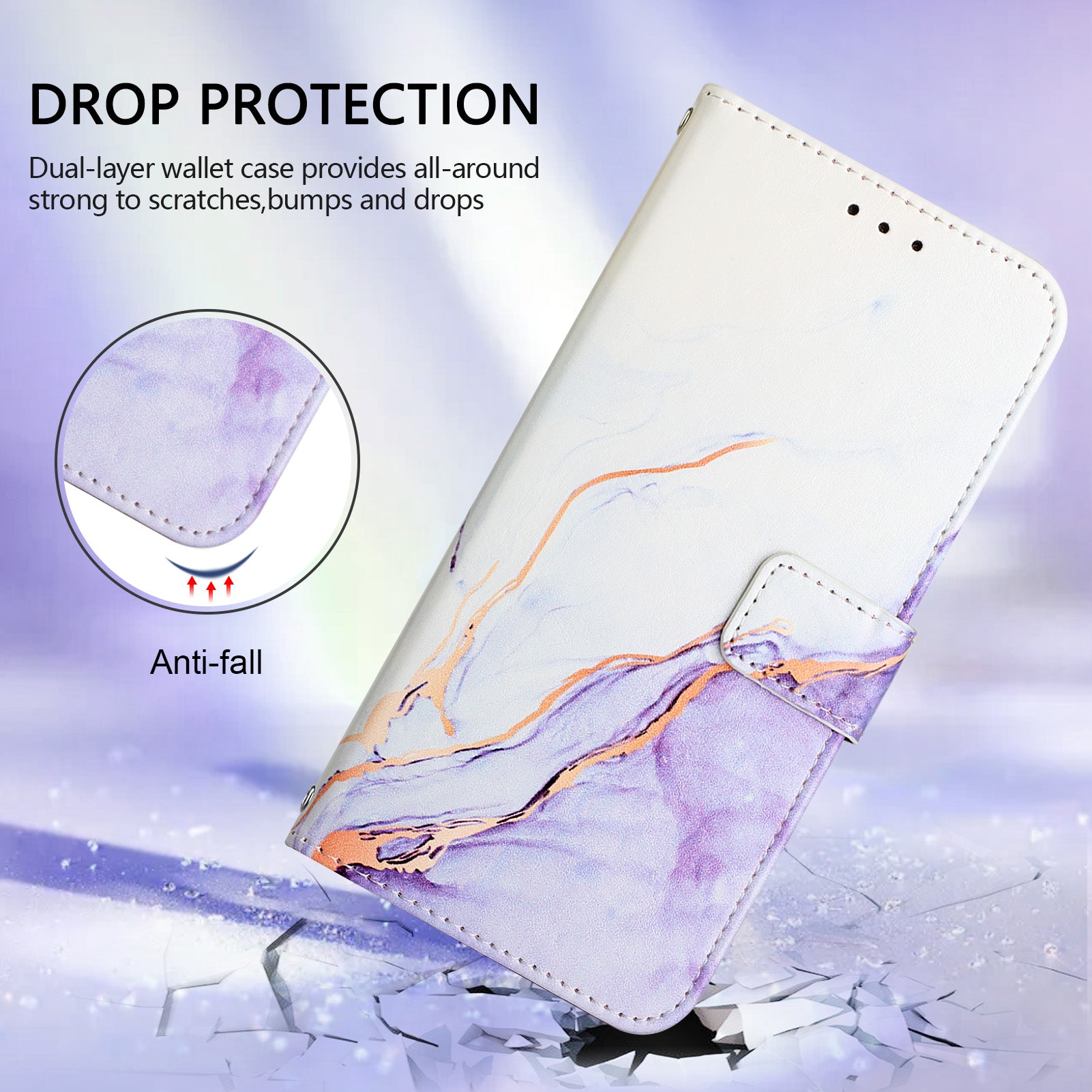 For Samsung Galaxy A16 5G / A16 4G Case YB Pattern Printing Leather Series-5 Marble Pattern Wallet Phone Cover - White / Purple LS006 For Samsung Galaxy A16 5G / A16 4G Case YB Pattern Printing Leather Series-5 Marble Pattern Wallet Phone Cover - White / Purple LS006